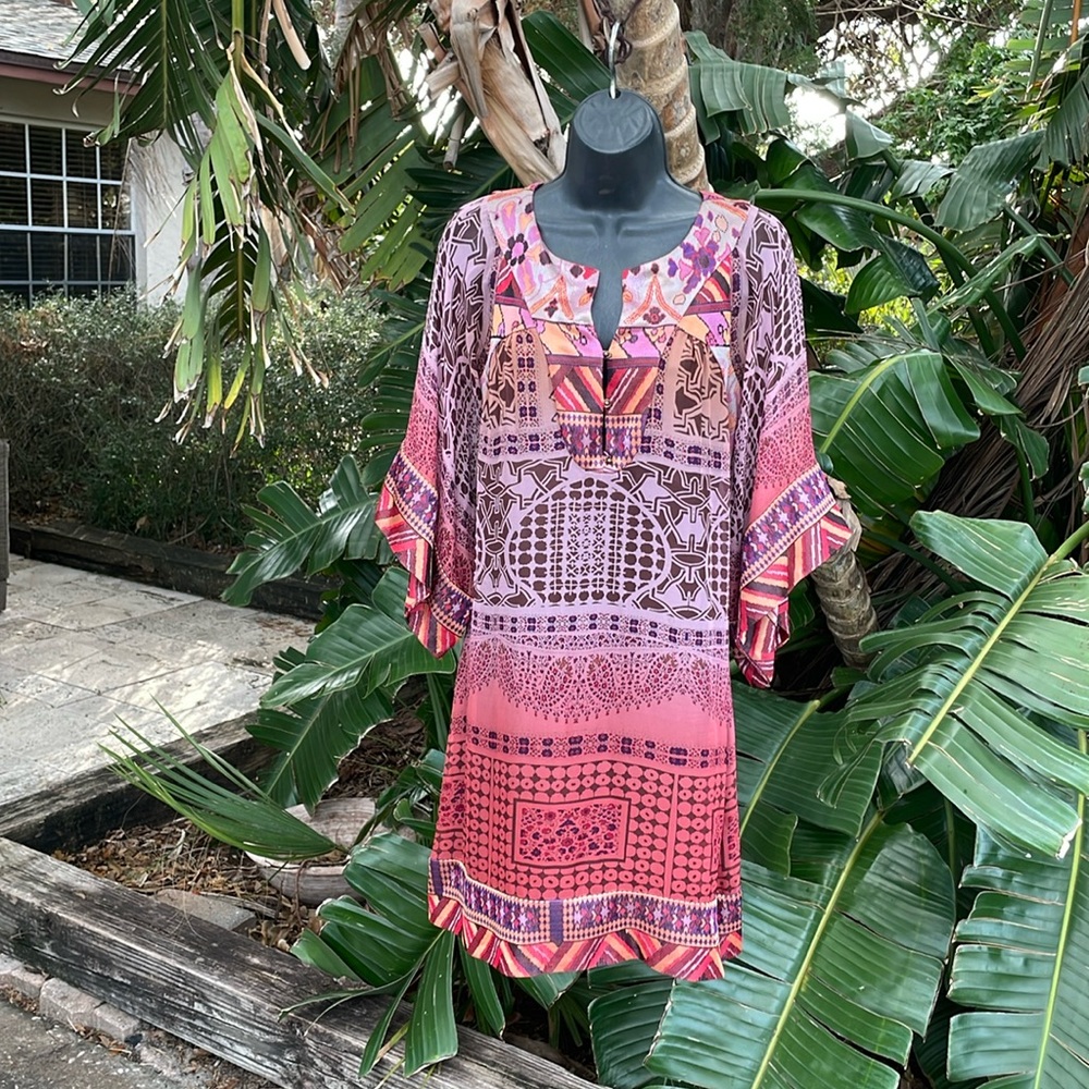 DVF bell sleeve silk handkerchief scarf print Bohemian dress
